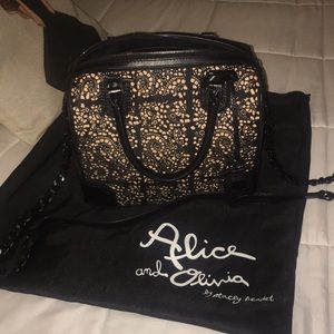 Alice + Olivia Black and Cream Suede Han…